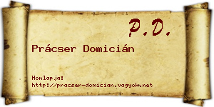 Prácser Domicián névjegykártya